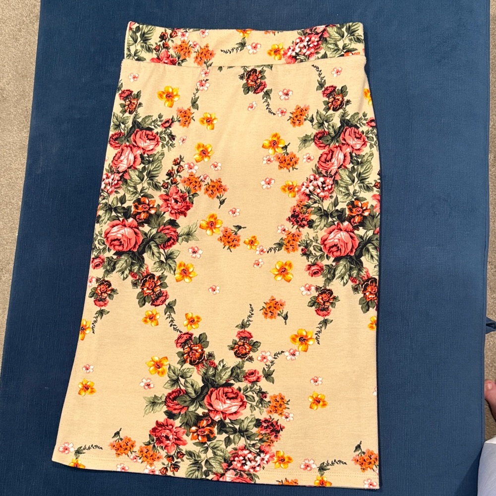 Mikarose Floral Pencil Skirt in Cream Dark Pink Yellow Green